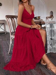 Vestido blanco vintage con estilo campestre, con volantes y parches, ideal para invitados de boda o cumpleaños, con lazo para mujeres - Rojo - Ver 7