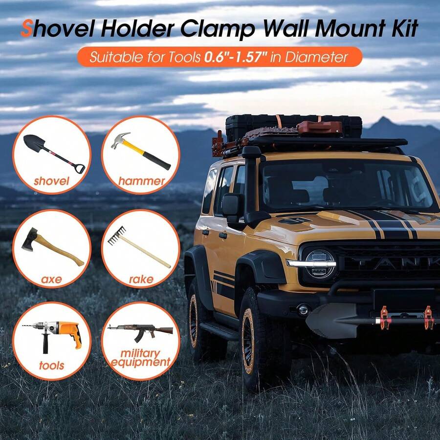 1-2 Khóa cố định cho giá để hành lý trên nóc xe, giá đỡ xẻng bằng kim loại và cao su, khóa cố định cho tay cầm rìu cứu hỏa. - A - Xem 1