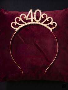 2 Peças Conjunto de Acessórios para o 30º Aniversário, Tiara de Cristal Dourada e Faixa Preta com Glitter e Alfinete de Pérola para Festa de 30 Anos Dela - Visão 14