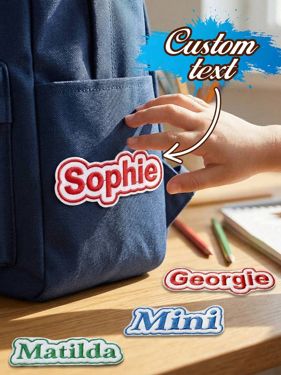 Custom Embroidered Name Patch, Personalized Clothing Labels, Cute Bubble Letter Style Name Tags For Backpacks Jackets Travel Organizer Gifts, Customized Text Badge For Daily Use Holiday Gift Idea, Customizable Name Label Stickers For Family Friends - Style a - View 1