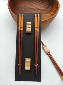 2 Pairs Japanese Natural Bamboo Chopsticks With 2 Bamboo Chopstick Rests Set, Japanese Print Bamboo Chopsticks And Natural Wooden Chopstick Holder - Multicolor - View 28