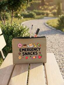 "Emergency Snacks" Letter Printed Storage Bag, Christmas Gift For Mom, Teacher, Friend, Nurse, Cosmetic Bag, Gift Bag For Female Friends, Travel Souvenirs, Birthday, Women'S Day, Party, Bridesmaid Cosmetic Storage Bag, Toiletry Bag, Storage Bag, Cosmetic Bag, Cosmetic Storage Bag, Makeup Tools, Travel Gift Makeup Bag Makeup Bags Makeup Organizer Make Up Organizer Makeup Storage - Multicolor - View 8