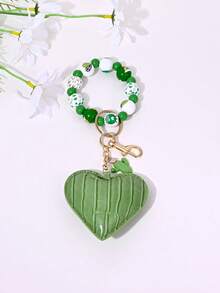 1pc Fashion Creative PU Artificial Leather Star Shell Heart Spider Wooden Bead Bracelet Keychain, Bag, Car Key Pendant, Anti-Loss Charm - Multicolor - View 15