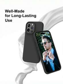 【極簡Ins風】黑色液態矽膠親膚手機殼，日常通勤必備，相容 Apple 17Air/17Pro/17Pro Max | 雲朵般柔軟觸感 + 360°防震，適合健身房與戶外使用 | 相容 Apple 16/15/14/13/Pro Max 及全系列 | 防滑防指紋 | 柔軟觸感與霧面表面，節日禮物、生日禮物 - 黑色 - 查看 4