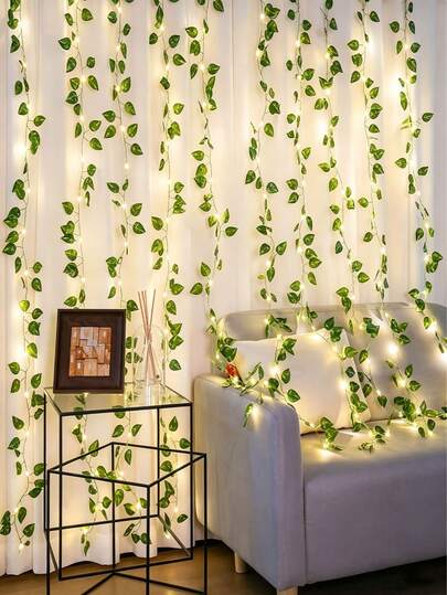 Battery Operated Vine Lights, Warm White Lights With Green Vines, Artificial Vine Lights, Evergreen Ivy Wrapped Decor Lights, Battery Powered Artificial Evergreen Leaf Lights, Fake Evergreen Vines With LED String Lights, Indoor/Outdoor Hanging Greenery Backdrop Decor For Wedding, Garden, Party, Fence, Bedroom, Room, Wall, Garden, Party, Wedding, Home Party Tabletop Decoration