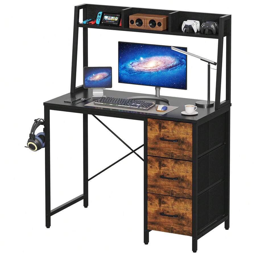 Computer Desk With 3 Drawers, 100x50 Cm Corner Desk For Home Office, Office Desks - View 1
