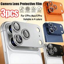 CASECOPS 3pcs Metal Rhinestone Camera Lens Protector Ring For IPhone 17 Pro Max And 17 Pro, Available In Orange/Silver/Black/Blue, Made Of High-Quality 9H Hardness Tempered Glass With AR+AF Coating, Matte Metal Rhinestone Design, Anti-Oil And Scratch-Resistant - Diamond Armor Film 3 Pieces - View 2