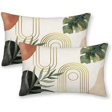 2pcs Bohemian Style Leaf Pattern Pillow Covers, Medieval Farmhouse Decor, Modern Tropical Summer Outdoor Decoration, Linen Sofa Covers, Single-Sided Design, Pillow Insert Not Included - Green - View 12
