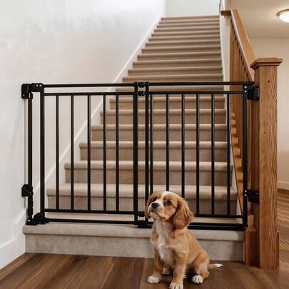 Baby Gate For Stairs, Kitchen & Doorways, No Bottom Bar| Easy Installation| One-Handed Operation| Auto-Close| Hardware Mount (Drill Needed) Safety Dog/Pet Gate Indoor