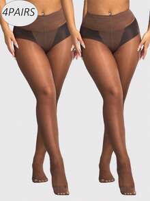 4 Pairs Women's Sexy 30D Transparent Black & Coffee Color Pantyhose, Fashionable Minimalist Tights, Comfortable - Multicolor - View 1