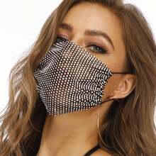 Y2K Style Crystal Rhinestone Face Mask - Reusable Black Hollow-Out Crystal Mask, Breathable Mesh Mask Inlaid With Shiny Gems, Fashion Nightclub Party Accessory, Goth Punk Decorative Mask - Multicolor - View 6