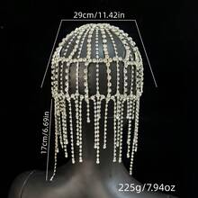 1pc Luxury Bridal Headpiece, Rhinestone Tassel Hair Accessory For Wedding, Banquet, Long Hair - Golden - View 12
