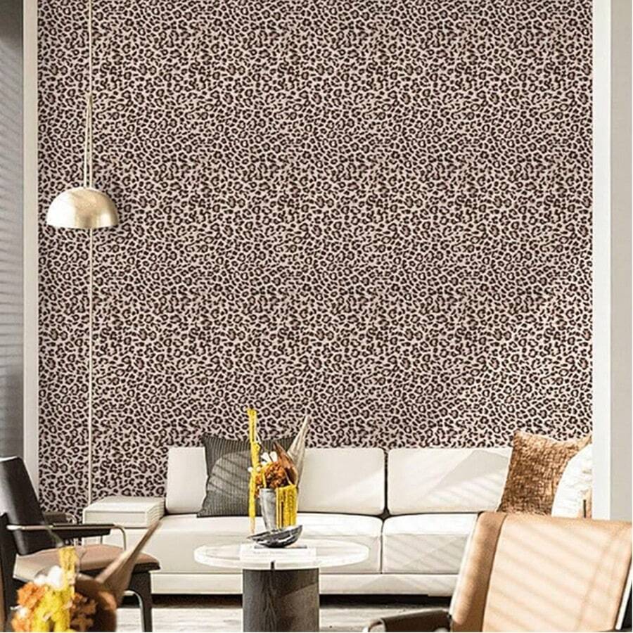 1 cuộn giấy dán tường dày dặn họa tiết da báo, chống thấm nước và có thể tháo rời, màu vàng độc đáo và thời trang, thích hợp cho phòng ngủ và phòng tắm. - màu nâu - Xem 1
