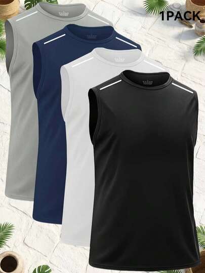 Camiseta de tirantes deportiva transpirable y de secado rápido para hombres, chaleco de fitness que absorbe la humedad con estampado reflectante, adecuado para correr, entrenamiento en el gimnasio, atuendos de verano