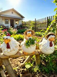 1pc Interesting Farm Chicken Sculpture, Chicken Fence Decor, Resin Cute Chicken Figurine, Outdoor Realistic Animal Statue, Chicken Sculpture, Suitable For Home Garden, Stairs, Farm, Patio, Backyard - Multicolor 4 - View 6