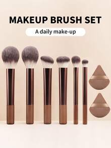 ronshadow Bộ cọ trang điểm 10/8/6/4 món màu cà phê gradient, cọ phấn phủ lớn, cọ má hồng vát cạnh, cọ tán phấn mắt chi tiết, dụng cụ trang điểm không thấm phấn. - màu nâu - Xem 3
