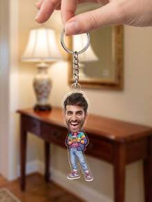1pc Customized 90s Retro Style Acrylic Keychain, Personalized Cartoon Couple Photo Keychain, Customized 80s Nostalgic Clothing Keychain, Unique Birthday Anniversary Gift For Girlfriend/Boyfriend, Couple/Friend Car Accessories, Backpack Pendant, Customized Retro Aesthetic Souvenir Keychain - Multicolor - View 3