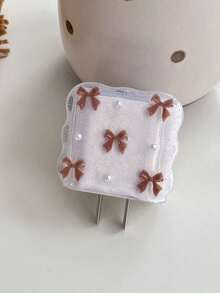 5pcs Brown Bow & White Pearl Design Phone Charging Accessory Set, Including Charging Cable Protector, Charging Head Cover, To Prevent Charging Cable Breakage. Suitable For IPhone 18W/20W Charger. - Brown - View 4