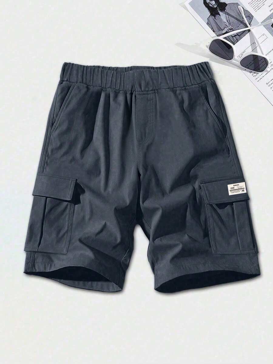 1件装 男童休闲夏季运动户外口袋时尚简约工装短裤,春/秋季 - 深灰色 - 查看 1