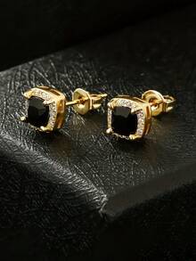 6mm Zirconia Claw Set Hip-Hop Stud Earrings, Unisex, Street Casual Versatile Accessory - Green - View 1
