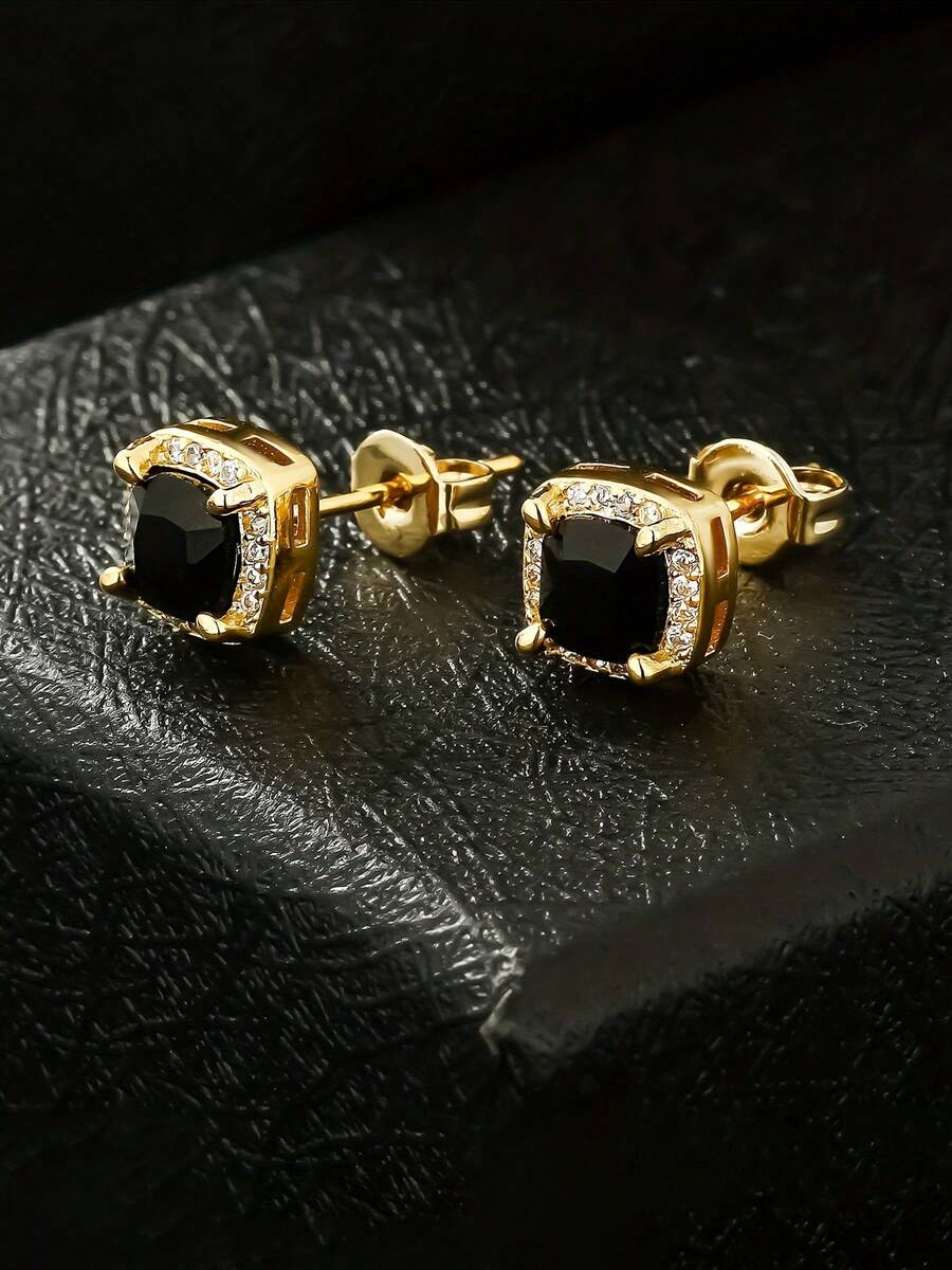 6mm Zirconia Claw Set Hip-Hop Stud Earrings, Unisex, Street Casual Versatile Accessory - Green - View 1