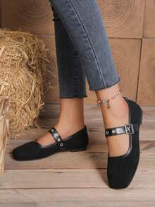 Square Toe Slip-On Shoes, Comfortable & Lightweight Loafers For Women, New Arrival Spring/Autumn - Black - View 4