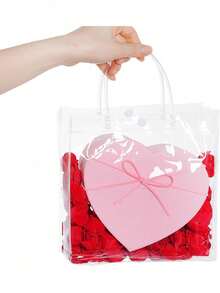 20 Stück/10 Stück/5 Stück große transparente Geschenktüten, Geschenke, Hochzeit Geburtstag, transparente Tragetaschen mit Griffen, verdickte wiederverwendbare transparente PVC Geschenktüten - transparent - Übersicht 1