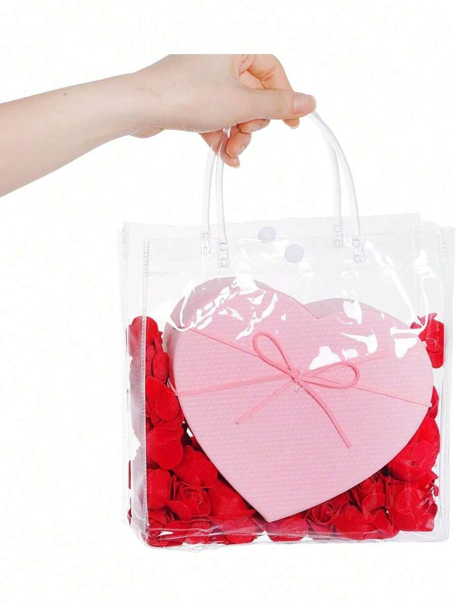 20 Stück/10 Stück/5 Stück große transparente Geschenktüten, Geschenke, Hochzeit Geburtstag, transparente Tragetaschen mit Griffen, verdickte wiederverwendbare transparente PVC Geschenktüten - transparent - Übersicht 1