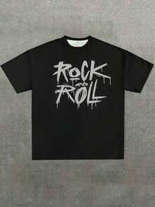 Men's Funny Cat Guitar Graphic Oversized T-Shirt - Black - View 3