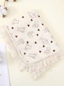 1pc Soft & Fringed 100% Cotton Muslin Baby Blanket, 65*80cm - Multicolor - View 13