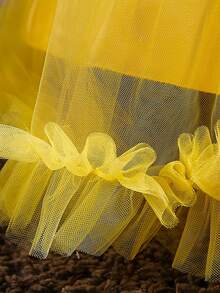 女童長款刺繡婚紗公主禮服，適用花童、生日、晚宴、節慶、主持、鋼琴表演、正式場合 - 黃色 - 查看 7