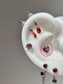 Khuyên tai kẹp tai hình móng ngựa gai quỷ độc đáo, đa năng, dạng chữ C. - Màu Đỏ Sâu - Xem 7