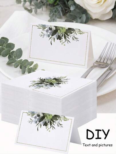 Thiệp viết tin nhắn màu nước, Thiệp để bàn học sinh màu xanh lá cây, Thiệp ghi tên khách hình lá bạch đàn xanh, Thiệp gấp hình lều, Thiệp ghi tên khách có họa tiết cây xanh, Thiệp bàn tiệc kiểu miền Tây, Trang trí bàn ăn phong cách rừng xanh tươi mát