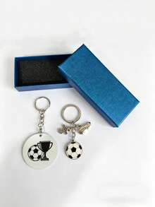 3pcs/Set Football Themed Keychain Gift Box, Fan Accessories Pendant, Creative Gift, Football Trophy Keychain, Metal Keyring, Suitable For Boyfriend Or Football Fan Gifts - Multicolor - View 4