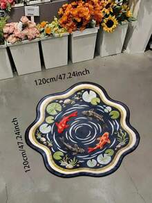 1pc Deep Blue Two Goldfish & Lotus Leaf Design Living Room Floor Mat, Bedroom Decor, Home Casual Carpet, Decorative Rug, Washable - Multicolor - View 17