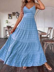 Vintage Countryside Birthday Wedding Guest Cute Bow Tie Layered Patchwork Dress For Women - Blue - View 8