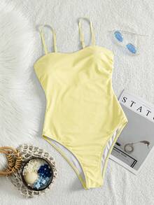 PEPPERMOLLY Women's Sexy And Fashionable Spaghetti Strap Brown One-Piece Swimsuit, Suitable For Swimming Parties And Luxury Beach Vacations In Summer - Light Yellow - View 7
