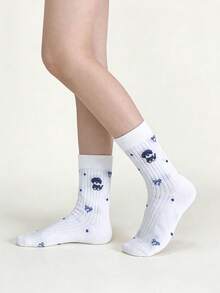 1/5 pares de calcetines cómodos hasta el tobillo con diseño lindo de perro y gato, adecuados para todas las estaciones - Multicolor - Ver 1