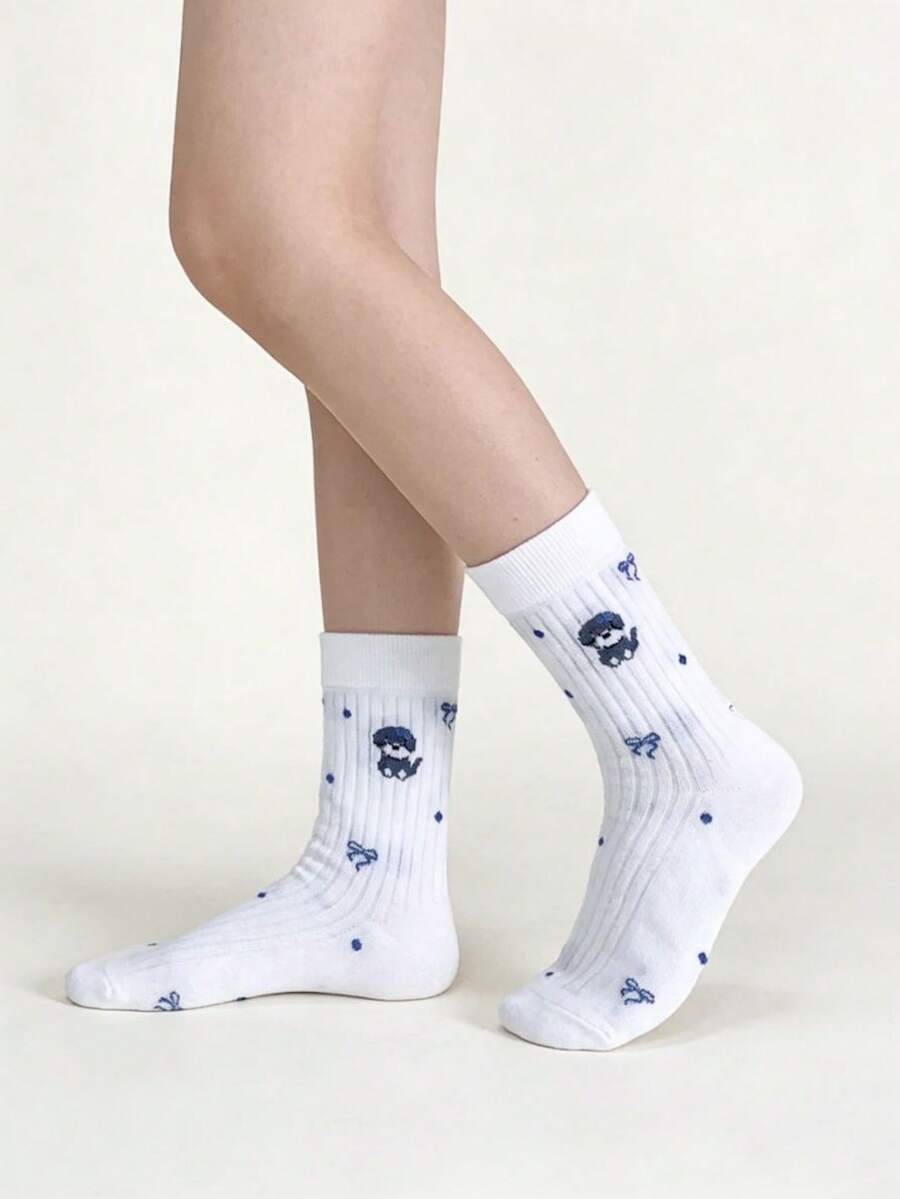 1/5 pares de calcetines cómodos hasta el tobillo con diseño lindo de perro y gato, adecuados para todas las estaciones - Multicolor - Ver 1