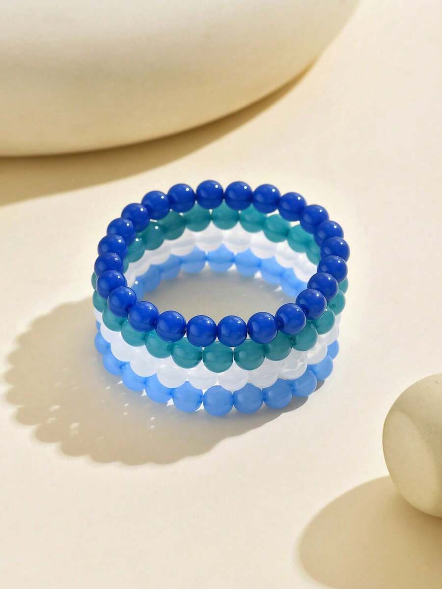4pcs/Set Bohemian Style Acrylic Gradient Beaded Bracelets Set For Women
