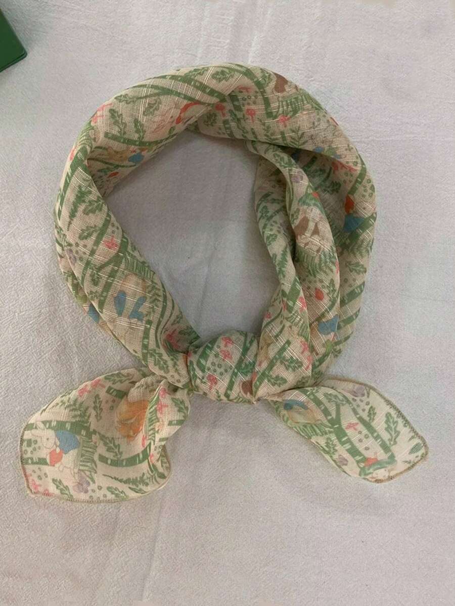 卡通小狗印花小方巾,百搭时尚围脖/头巾,女士适用 - S54641-綠色 - 查看 1