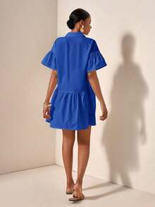 Vestido casual de verano suelto y simple con botones en la cintura - azul real - Ver 2