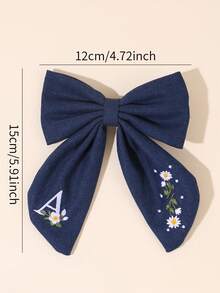 1件海軍藍布料A-Z 26字母刺繡髮夾蝴蝶結、刺繡雛菊髮夾、鱷魚夾，休閒時尚髮飾，返校季 - 彩色 - 查看 11