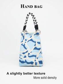 Bolso de cubo de gran capacidad con decoración de nudo de dibujos animados multicolor, bolso de mano elegante y multifuncional para viajes - Azul cielo - Ver 3
