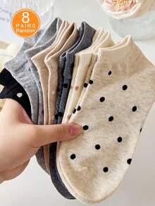 4 Pairs Women Plain Simple Style Socks With Polka Dot Design, Suitable For Daily Wear, Home, Office, Casual, Sports, All Seasons Christmas Gift - Multicolor - View 16