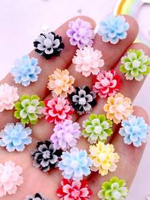 30pcs Mixed 12mm Resin Double-Layer Candy Color Flat Flower Rhinestone Stickers, DIY Jewelry Craft Accessories, Suitable For Wedding, Summer, School - Random mixed - View 9