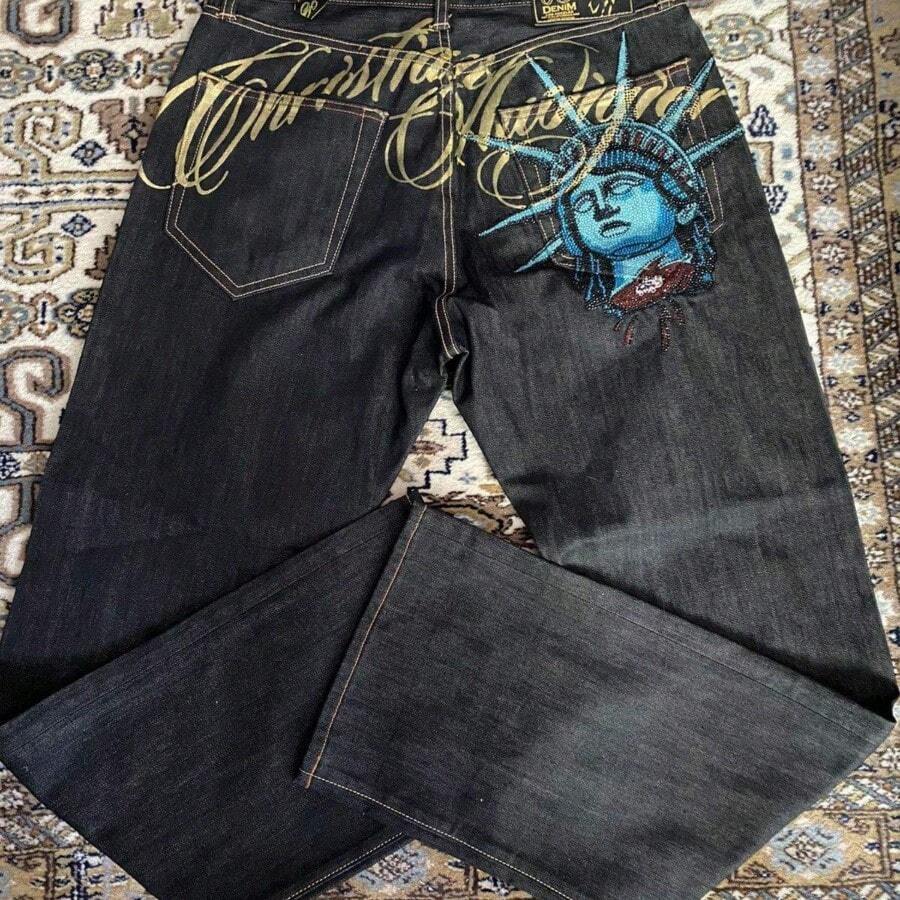 2026 Vintage Statue Of Liberty Diamonds Jeans Casual Denim Pants High Waist Straight Wide Leg Jeans Harajuku Y2k 2000s Women Clothing Summer Outfits For Women Summer Clothes Vacation Outfits Women Spring Outfits For Women Leggings Business Casual Woman - 1 - 查看 1