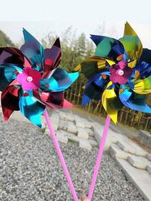 10/20/30/50pcs Plastic Rainbow Pinwheels Party Windmills, Colorful Glitter Mini Windmill Set - Multicolor Waterproof Sun-Resistant, Suitable For Garden Decoration And Party Favors (Self-Assembly Required), Outdoor, Small Gifts, Garden Toys - Multicolor - View 2