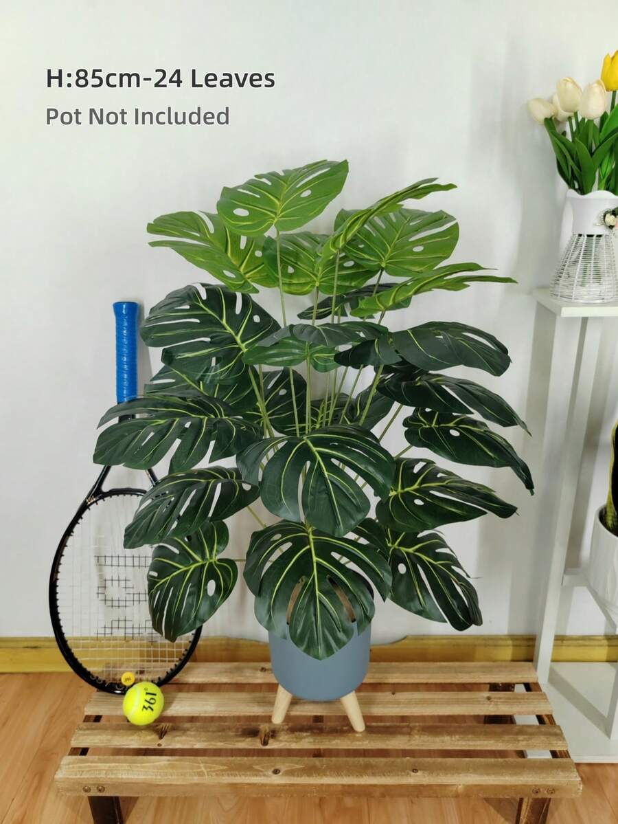 85-130cm Oversized Artificial Monstera Plant, No Water Needed Fake Palm Tree With Lifelike Green Leaves, Tall Plastic Decor For Home Office Garden - Green - View 1