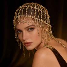 1pc Luxury Bridal Headpiece, Rhinestone Tassel Hair Accessory For Wedding, Banquet, Long Hair - Golden - View 13